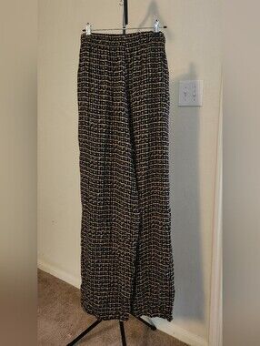 Black & Cream Wide-Leg Printed Palazzo Pants
